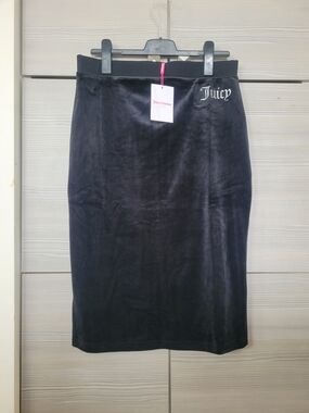 NWT Juicy Couture Pencil Midi Skirt,Stretchy Black Velvety Velour,M